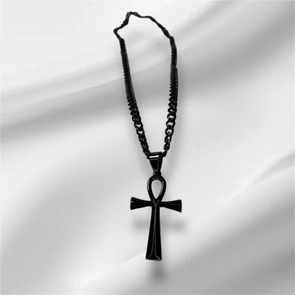 Black Stainless Steel Ankh Cross Necklace - Unisex - Image 3